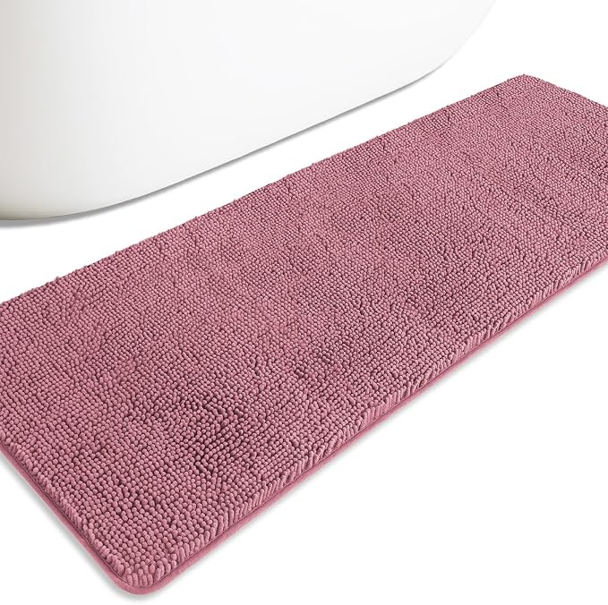 Bathroom Runner Rug 24 x 72 Non Slip – Extra Long Bath Mat | Absorbent and Washable Thick Chenille Runner Rug for Bathroom, Shower, Tub, Sink(Dusty Rose)