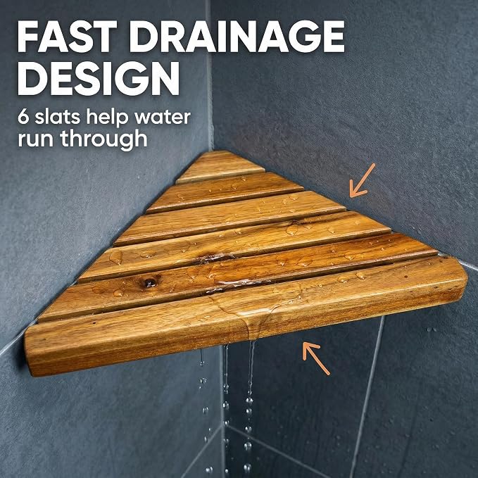 Wooden Corner Shower Shelf Triangular Corner Shelf Wooden Bathroom Shelf for Tiled Wall, 2 Pack Shower Corner Shelf, No Drilling Requied