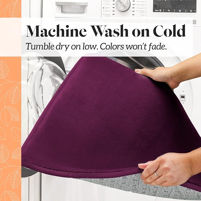 Memory Foam Bath Mat Non Slip Absorbent Super Cozy Velvet Bathroom Rug Carpet (22 inches X 42 inches, Eggplant)