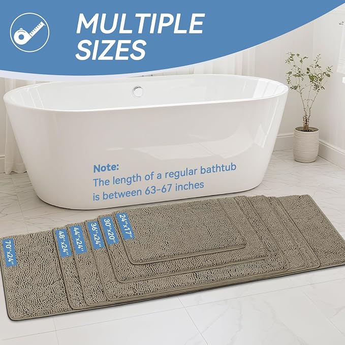 Bcoimo Bath Rug Mat,30x20 Chenille High Absorbent Latte Bathrom Floor Mats | Non Slip with Rubber Backing Bathroom Rugs Machine Washable;Extra Soft Bath Rug ;High Absorbent And Quick Dry Microfiber mat