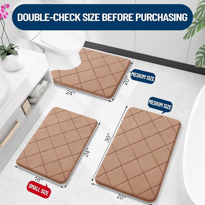 OLANLY Memory Foam Bath Mat 59x24, Ultra Soft and Absorbent Bathroom Rugs | Dark Beige, Quick Dry, Machine Washable Shower Bath Rugs, Comfortable Bath Carpet for Bathroom Floor, Tub and Shower