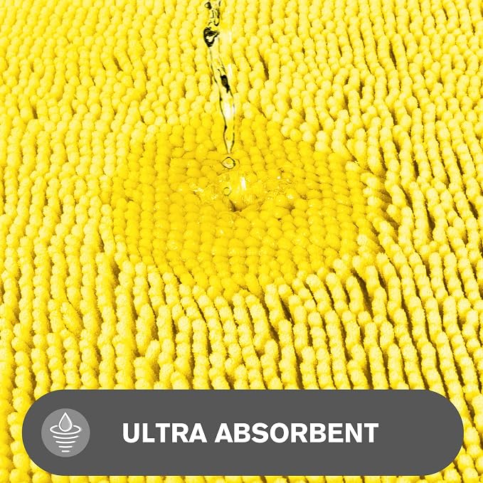 Yellow Bathroom Rug – Absorbent and Washable Bath Mat, Non-Slip, Thick Soft Chenille Bath Rugs for Bathroom Floor, Shower, Sink - 26" x 44"