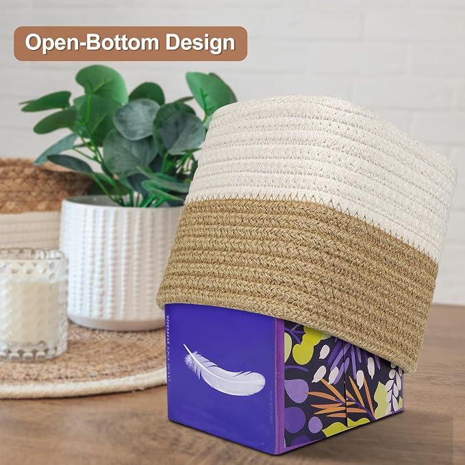 Boho Tissue Box Cover: Natural Handwoven Square Cover for Bathroom | Open-Bottom Design with Tassel, For Kitchen, Tabletops, Home & Office, Farmhouse Decor