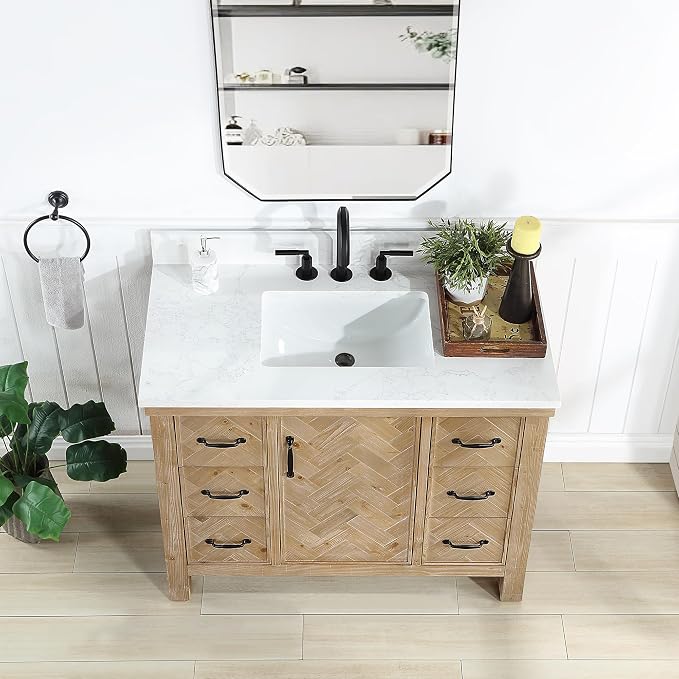 Javier 42" Single Bath Vanity in Antique Brown with Composite Stone Top and Mirror