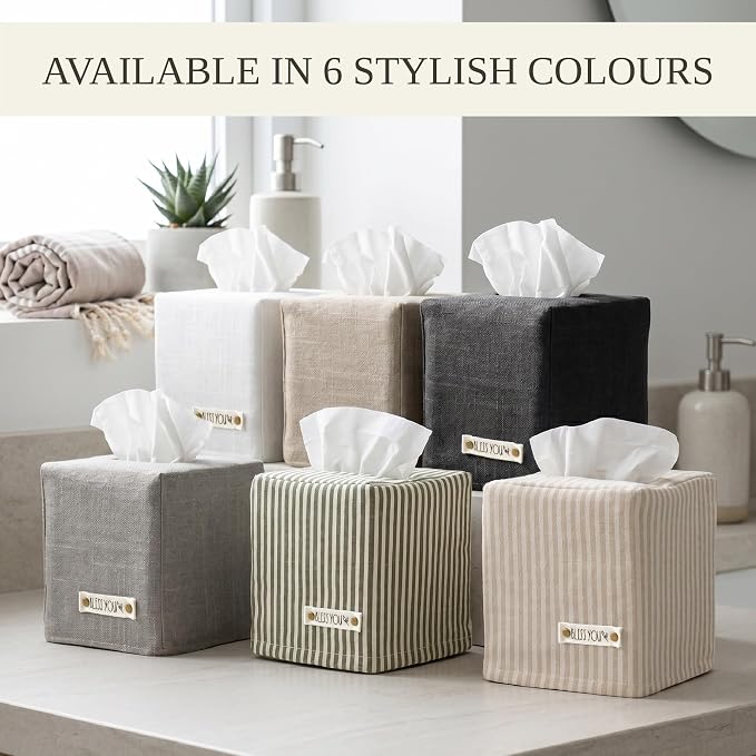 Stylish Tissue Box Cover - This Gray Linen Holder Instantly Covers Your Square Tissue Boxes - The Perfect Cube Cover for Your Bathroom and Home