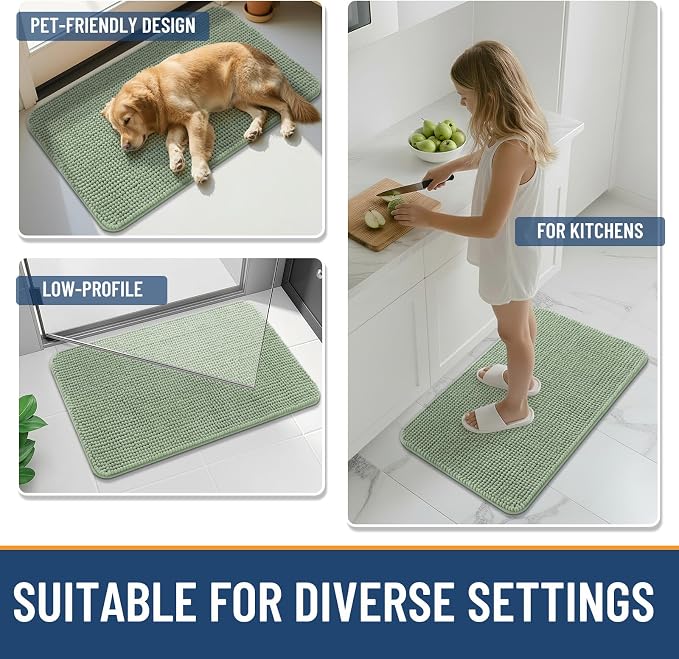 Arotive Chenille Bathroom Rugs 36x24, Soft Absorbent Bath Mat, Sage Green | Rubber Backing, Machine Washable Dry Bath Mats for Bathroom Floor, Tub and Shower, Home Decor Accessories