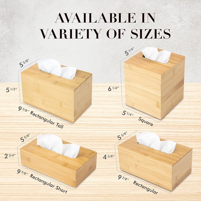 Design Tissue Box Holder - Modern, Minimalist, Durable Wooden Box with Sliding Bottom, Easy-Refill - Premium-Quality Bamboo Cover, Square, Pack of 2