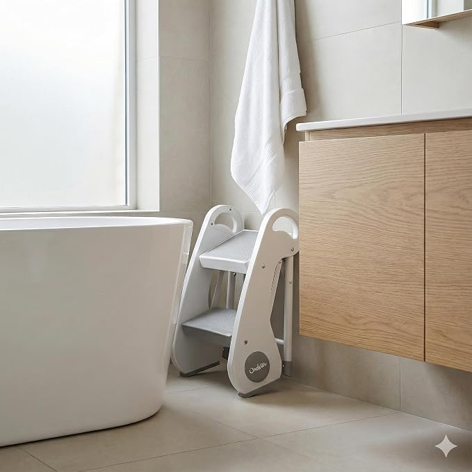 Foldable Step Stool for Toddlers (10.6" High) - Portable Mini 2-Step Steel Frame Stool for Bathroom Sink, Potty Training & Kitchen - Anti-Slip, Space Saving Travel Size, Supports 200lbs