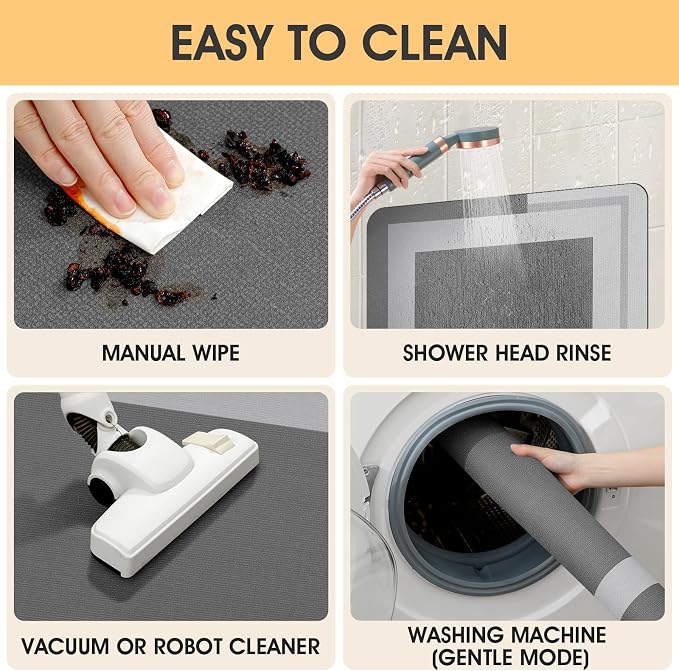 Non Slip Bath Mat, Thin Bathroom Rugs Fit Under Door, Quick Dry Bath Mats, Machine Washable Bath Rugs for Bathroom, Bathtub & Kitchen, Bathtub & Kitchen, Grey/Bordered/3 Piece