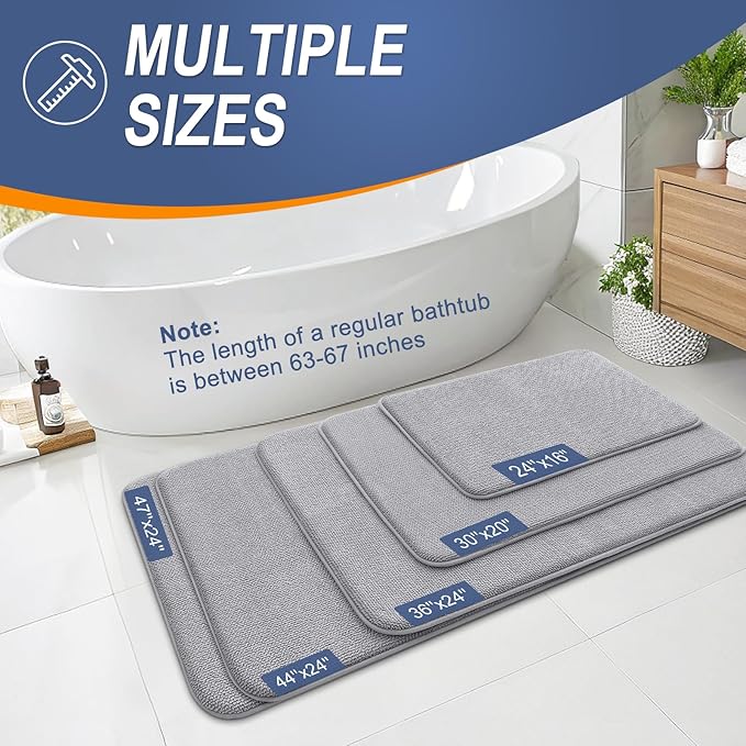 OLANLY Memory Foam Bathroom Runner Rug 47x17, Absorbent Long Bath Mat, Grey | Soft Quick Dry Bath Rugs, Non-Slip Carpet, Machine Washable Mat for Bathroom Floor, Tub and Shower, Home Decor Accessories