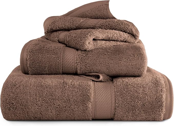 Superior Egyptian Cotton Ultra Plush & Absorbent, 3 Piece Set, Chocolate | Quick Dry, Soft Luxury Towel Set, Bath Essentials, Guest Bath, Spa, 1 Bath, 1 Hand, 1 Face Towels, Madeline Towels