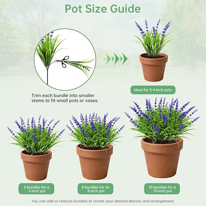 Gipsot 15 Bundles UV Resistant No-Fade Outdoor Artificial Plants & Flowers | Adjustable height fake lavender flowers, indoor & outdoor decor for garden patio pathway hanging planter front porch