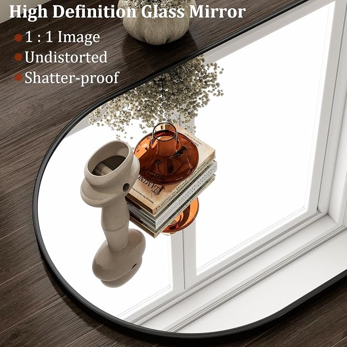 HARRITPURE Arched Wall Mirror 24"x36" Black Metal Frame Vanity Mirrors | Aluminum Alloy Frame Bathroom Mirror Living Room, Bedroom and Entryway