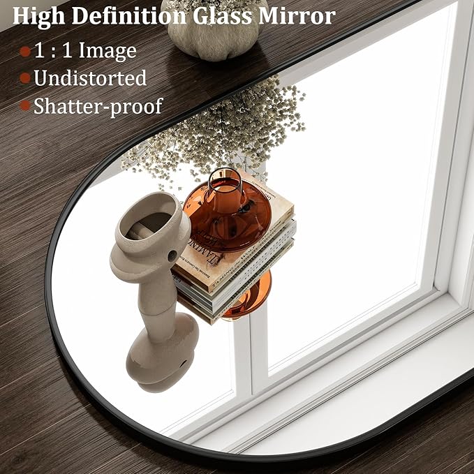 HARRITPURE 20"x28" Arched Bathroom Mirror Wall Mounted Black Arch Mirror | Vanity Aluminum Alloy Frame Arch Wall Mirror for Living Room, Bedroom, Entryway