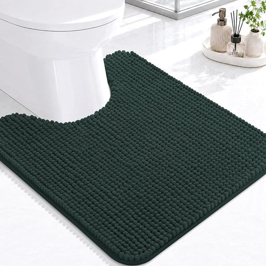 Arotive Chenille Toilet Rugs U-Shaped 24x20, Soft Absorbent Contoured Rugs | Dark Green, Rubber Backing, Coutoured Bath Rugs for Toilet, Machine Washable Bath Mats, Home Decor Accessories