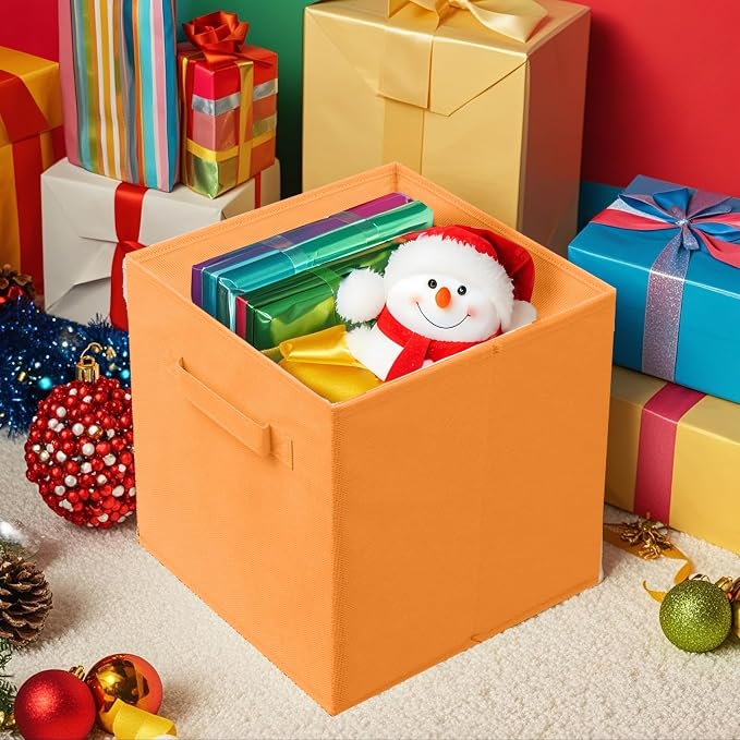 ShellKingdom Storage Bins, Foldable Fabric Storage Cubes And Cloth Storage | Storage Organizer For Closet And Toys, 10.5x10.5x11 INCH, 6 Pack (Orange)
