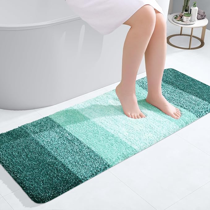 OLANLY Bathroom Runner Rug 47x17, Extra Soft Absorbent Microfiber Bath Rugs | Blackish Green, Non-Slip Quick-Drying Rubber Backing, Washable Long Bath Mat for Floor, Tub and Shower, Home Decor