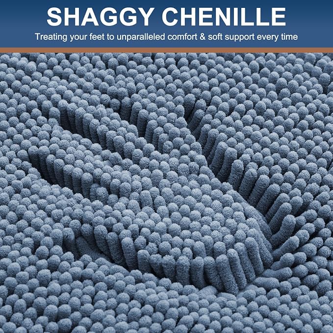 Smiry Toilet Rugs U-Shaped 24x20, Extra Soft Absorbent Contoured Bath Mat | Grayish Blue, Machine Washable Non Slip Luxury Chenille Contour Bath Rugs for Toilet