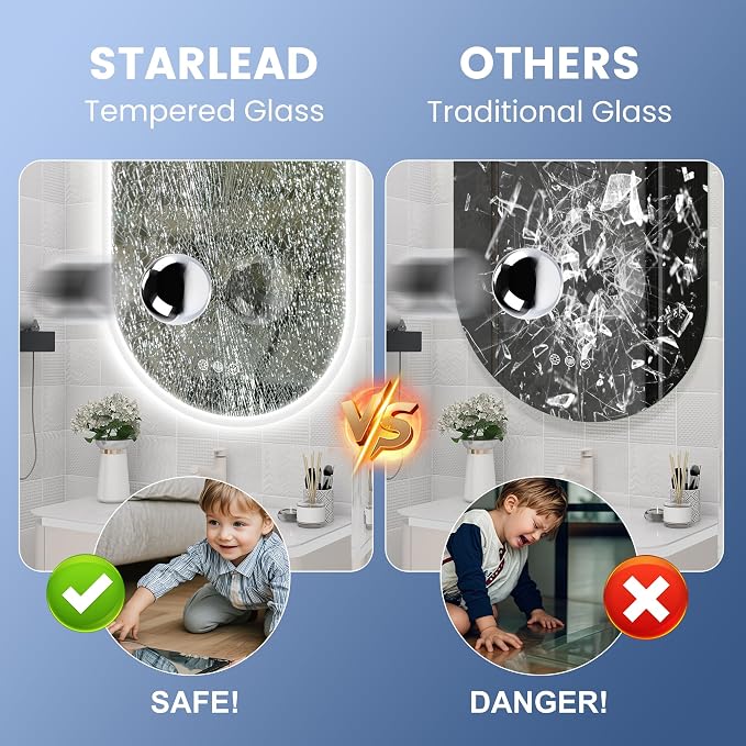 STARLEAD 40"x24" Oval LED Bathroom Mirror with Bluetooth Speaker, Dimmable Lighting, 3 Color Modes, Anti-Fog, Touch Control Wall Mounted Vanity Mirror