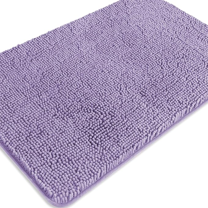Lavender Bathroom Rugs – Absorbent and Washable Bath Mat, Non-Slip, Thick Soft Chenille Bath Rugs for Bathroom Floor, Shower, Sink - 24" x 36"