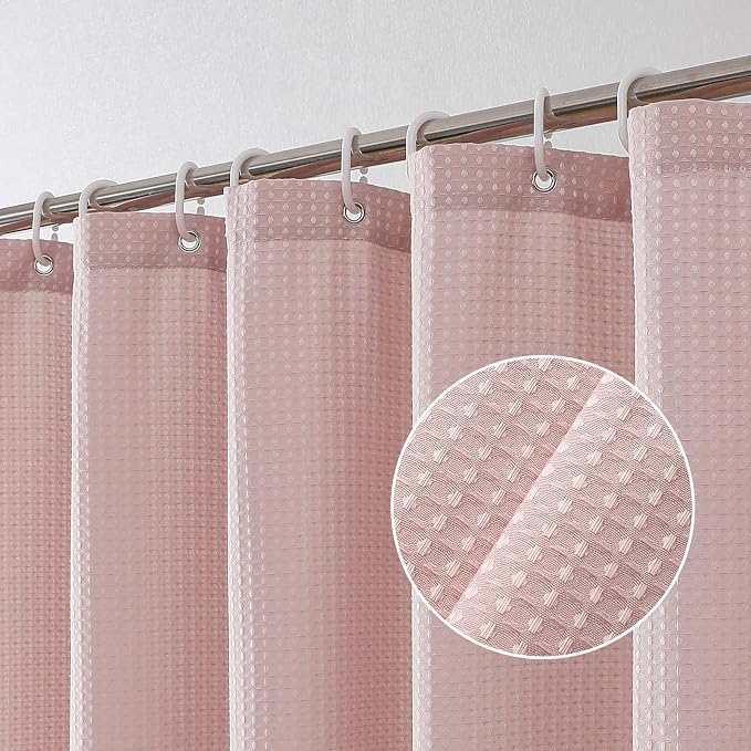 Stall Fabric Shower Curtain Set - 36x72, Waffle Weave 230GSM Heavy Duty Small Shower Curtains for Narrow Stall Size, Machine Washable Bath Curtain with 12 Plastic Hooks, 36x72, Blush Pink