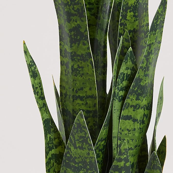 KOL 3ft Artificial Snake Plant, Fake Sansevieria Potted Plants, with Thick Lifelike Faux Leaves, Indoor Home Office Decor, Mother-in-Law Tongue Houseplant, 35in, Green