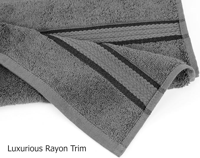 COTTON CRAFT Ultra Soft Hand Towels - 6 Pack 100% Ringspun Cotton Towel Set | Large 16x28 Charcoal Hand Towels with a Luxurious Rayon Border - Plush Absorbent 580 GSM Easy Care - Ideal for Everyday use