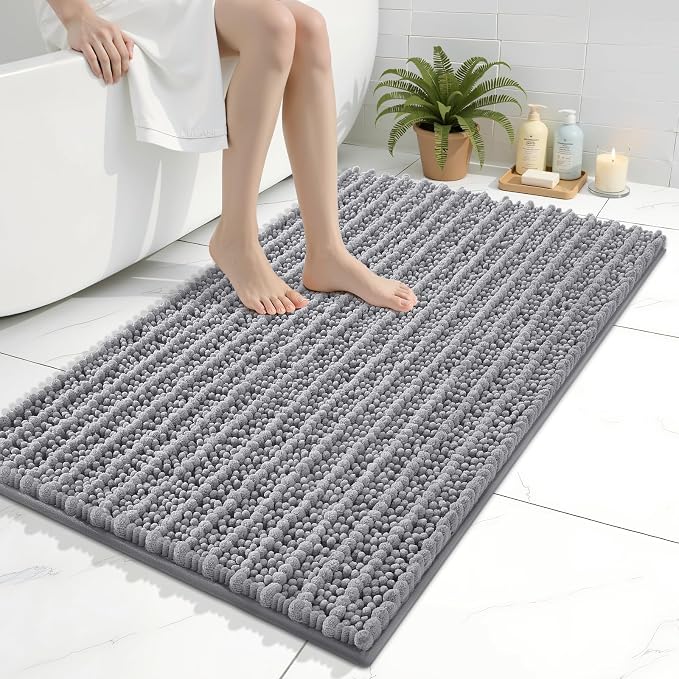Arotive Bathroom Rugs Mat 36x24, Soft Absorbent Chenille Shaggy Bath Mat | Grey, Machine Wash Dry, Bath Rugs for Bathroom Floor, Tub and Shower, Home Decor Accessories