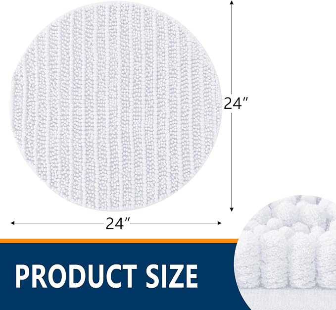 Smiry Bathroom Rugs Round 24X24, Extra Soft Rubber Backing Bath Mats | White Machine Washable Non Slip Quick Dry Bath Mats for Bathroom Floor, Tub, Shower, Home Decor Accessories