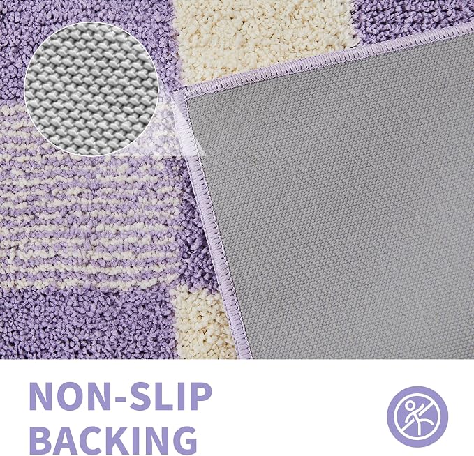 CozeCube Lavender Checkered Bath Mat 36"x24" Non Slip Washable Rug | For Bathroom Non Slip, Fluffy Absorbent Microfiber Bath Mats Machine Wash, Stylish Large Aesthetic Bathroom Rugs