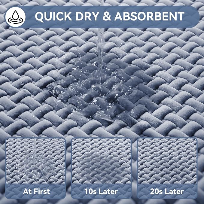 Bathroom Runner Non Slip, Foam Weave Texture Bath Mat, Blue 20x59 | Quick Dry, Rubber Backing, Long Absorbent Washable Bathroom Mats Fit Under Door for Bathroom Floor, Bathtub, Outside Shower