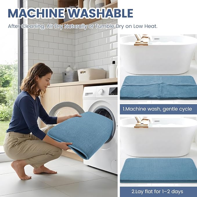 Smiry Memory Foam Bath Mat 59x35, Extra Soft Absorbent Bathroom Rugs | Grayish Blue Quick Dry, Machine Washable Bath Mats for Bathroom, Shower, Tub and Home Decor Accessories