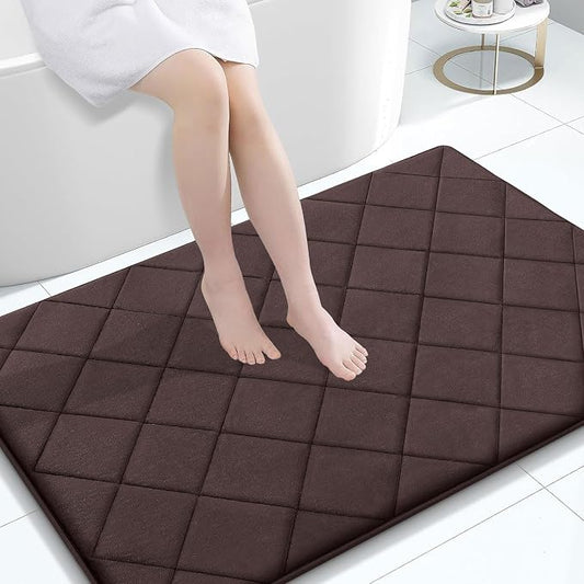 OLANLY Memory Foam Bath Mat 47x32, Ultra Soft and Absorbent Bathroom Rugs | Brown, Quick Dry, Machine Washable Shower Bath Rugs, Comfortable Bath Carpet for Bathroom Floor, Tub and Shower