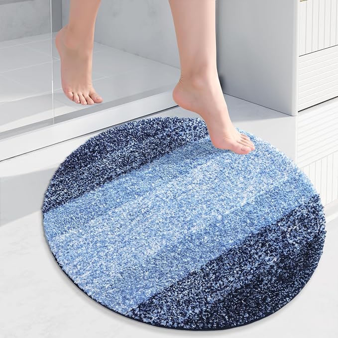 Arotive Microfiber Bathroom Rugs, Shaggy Soft and Absorbent Bath Rug, 24x24 | Blue, Rubber Backing Thick Plush Machine Washable Dry Bath Mats for Bathroom, Tub and Shower, Round