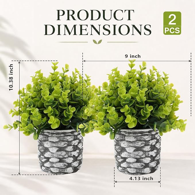ALAGIRLS 2 Pack 10.38" Fake Plants Artificial Indoor Decor | Eucalyptus Fake Plants, for Desk Farmhouse Bathroom Office Kitchen Coffee Table Decor Indoor