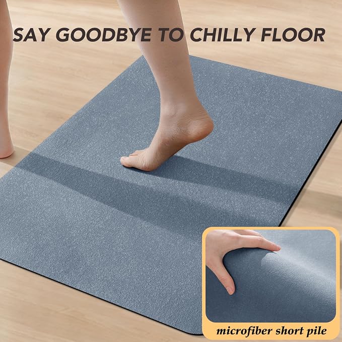 Non Slip Bath Mat, Thin Bathroom Rugs Fit Under Door, Quick Dry Bath Mats, Machine Washable Bath Rugs for Bathroom, Bathtub & Kitchen, Haze Blue/Upgraded Solid/24 x17