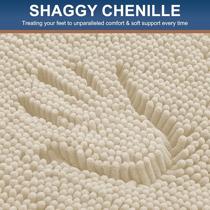 Smiry Bathroom Rugs 36X24, Luxury Chenille Extra Soft Absorbent Bath Mat | Sand, Machine Washable Non-Slip Plush Bath Mats for Bathroom, Tub, Shower, and Floor, Home Decor