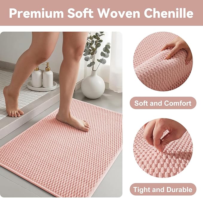 Triohero Bathroom Runner Rugs, Long Bath Mat Runner Washable Thin Quick Dry Low Pile Bathroom Runner Rugs Non Slip, Pink 24"x70"