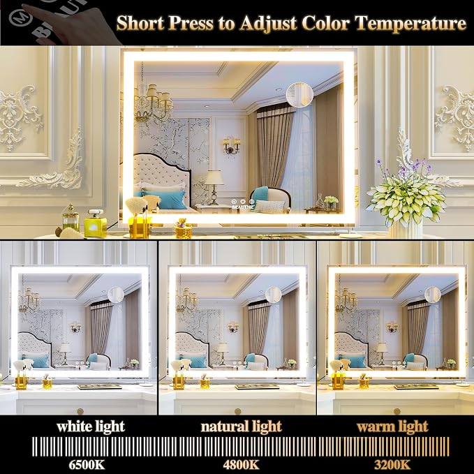 Vanity Mirror with Lights for Tabletop,Hollywood Lighted Makeup Mirror for Dressing Room & Bedroom,Big Desk Mirror Vanity (600×507×150mm)