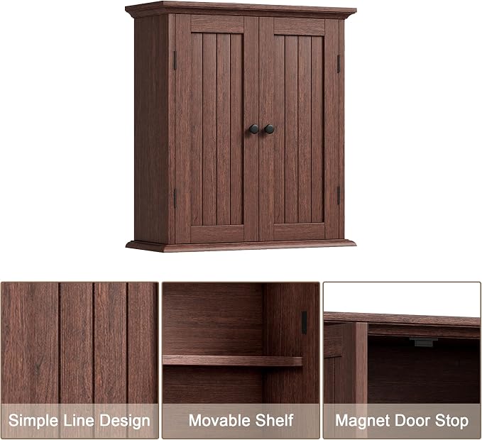 ChooChoo Bathroom Wall Cabinet with 2 Doors, Over The Toilet, Farmhouse | 8.8"D x 21.1"W x 24"H, Medicine Cabinet, Adjustable Shelves, Cupboard, Walnut