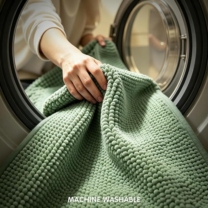SUBRTEX Bathroom Rugs, U Shaped Chenille Bath Rug 24" x 20" Soft Short Plush Bath Mat Soft Shower Mat Water Absorbent Shower Mat Quick Dry Machine Washable, Sage Green