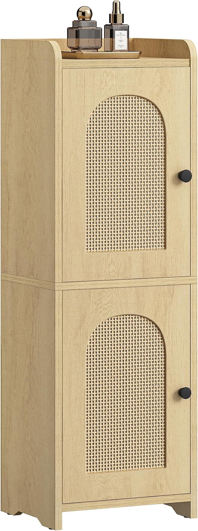 Hzuaneri Bathroom Storage Cabinet, Small Corner Floor Cabinet with 2 Doors | Narrow Toilet Paper Cabinets with Adjustable Shelf, Bathroom Organizer for Small Spaces, 7.9"D x 9.8"W x 29.5"H Rattan Yellow