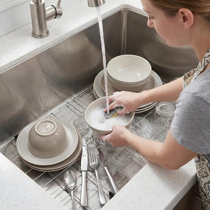 LQS Kitchen Sink Bottom Grid and Sink Protector, Sink Rack for Bottom of Grid 26" x 14" with Center Drain Hole for Handmade Single Bowl, Stainless Steel Sinks Grid, Kitchen Sinks Grate