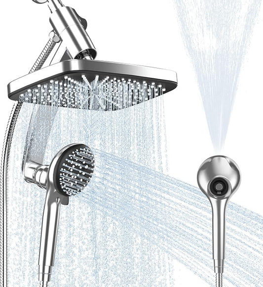 12 Inch High Pressure Rainfall Shower Head Combo,9 Settings Handheld Shower | Height/Angle Adjustable, 3 Spray Modes, Anti-leak, Built-in Magnetic Docking,Washing Jets,Holder, 59" Shower Hose, 1.75GPM
