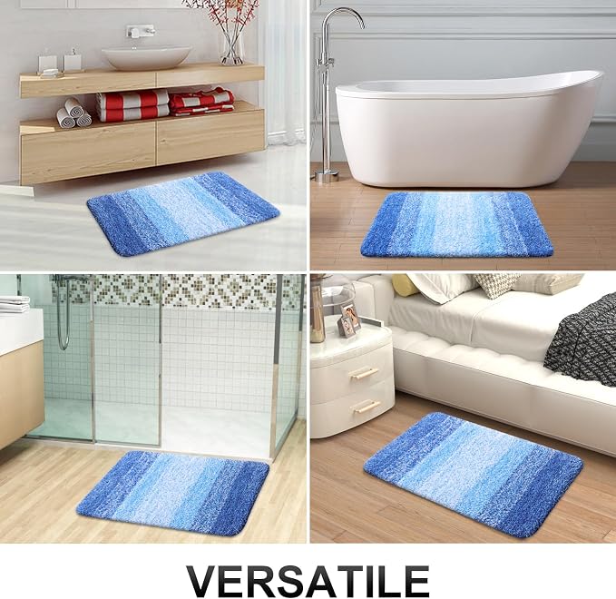 OLANLY Bathroom Runner Rug 47x17, Extra Soft Absorbent Microfiber Bath Rugs | Light Royal Blue, Non-Slip Quick-Drying Rubber Backing, Washable Long Bath Mat for Floor, Tub and Shower, Home Decor