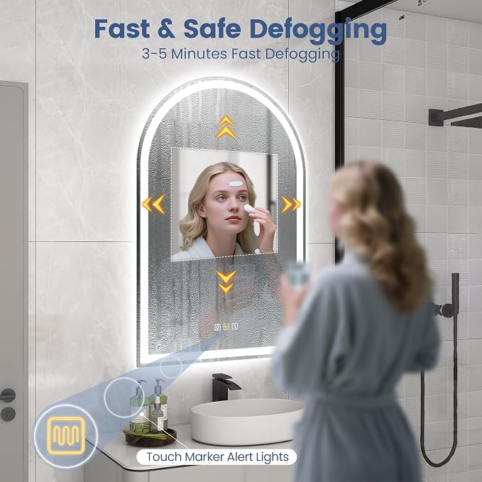 STARLEAD 32"x20" Arched LED Bathroom Mirror with Bluetooth Speaker, Dimmable Lighting, 3 Color Temperature, Anti-Fog, Touch Control Wall Mounted Vanity Mirror