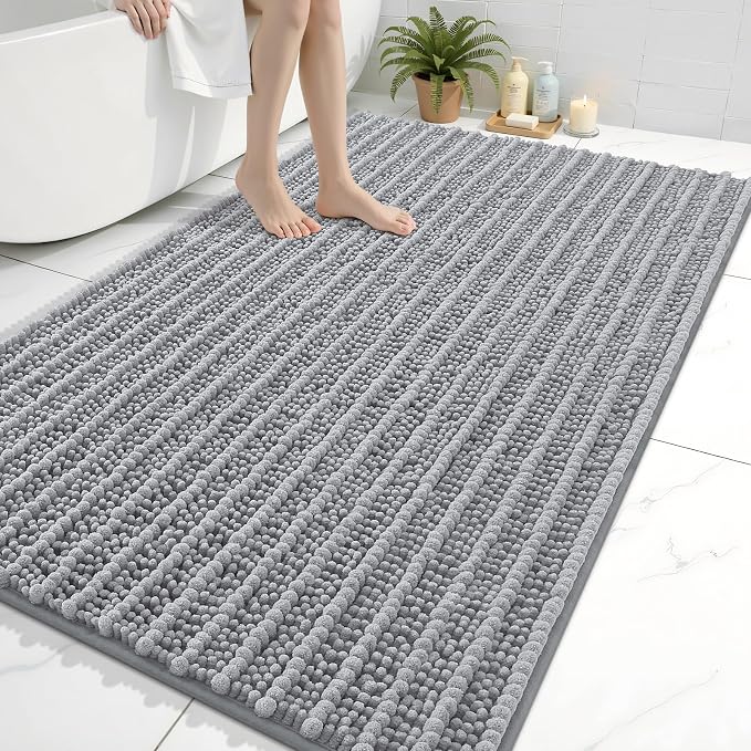 Arotive Bathroom Rugs Mat 59x35, Soft Absorbent Chenille Shaggy Bath Mat | Light Grey, Machine Wash Dry, Bath Rugs for Bathroom Floor, Tub and Shower, Home Decor Accessories