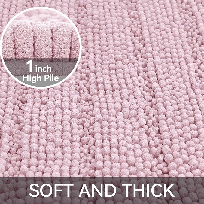 Bcoimo Bath Rug Mat,30x20 Chenille Non Slip Pink Bathroom Floor Shower Mats | Extra Soft Bathroom Rugs;Non Slip with Rubber Backing Bath Mats;High Absorbent And Quick Dry Microfiber mat; Machine Washable