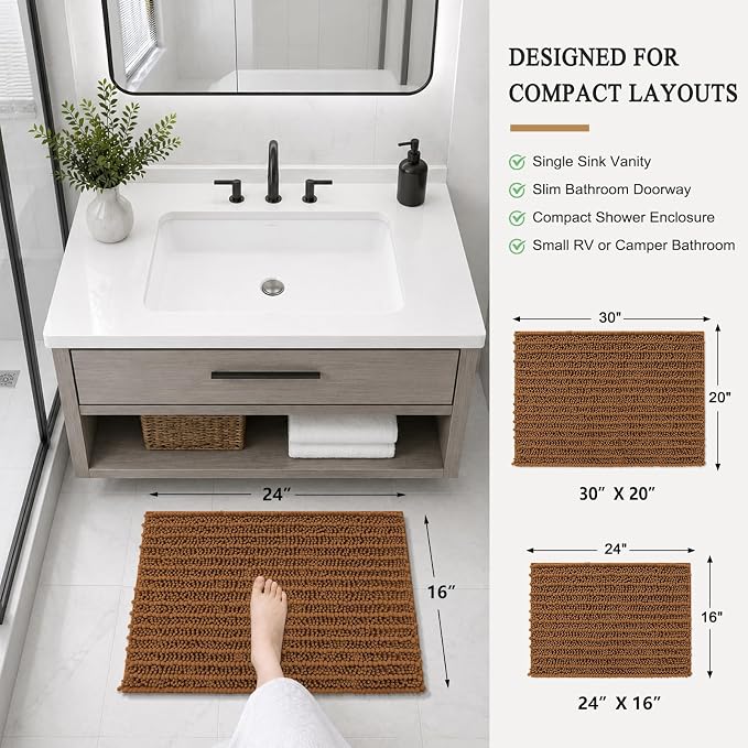 Arotive Bathroom Rugs Mat 24x16, Soft Absorbent Chenille Shaggy Bath Mat | Ochre, Machine Wash Dry, Bath Rugs for Bathroom Floor, Tub and Shower, Home Decor Accessories