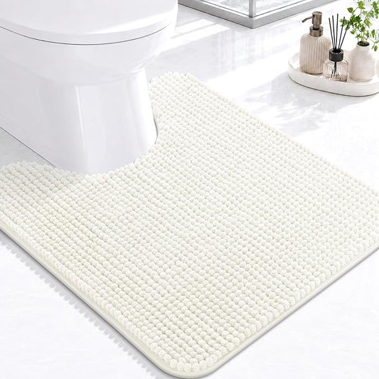 Arotive Chenille Toilet Rugs U-Shaped 24x20, Soft Absorbent Contoured Rugs | Ivory, Rubber Backing, Coutoured Bath Rugs for Toilet, Machine Washable Bath Mats, Home Decor Accessories